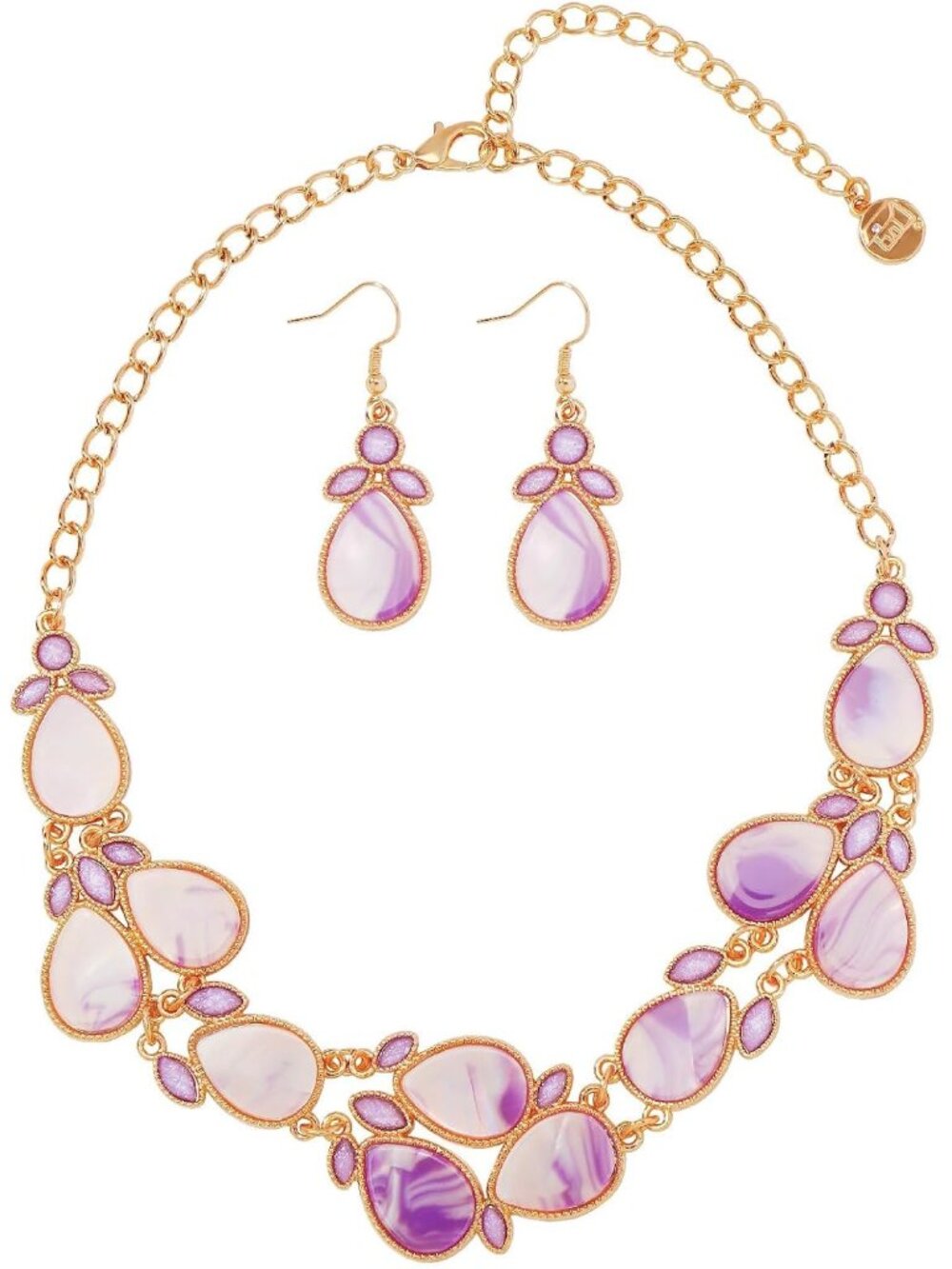 Women's Purple Clear Water Drop Collar Necklace Earrings Set Statement Jewelry